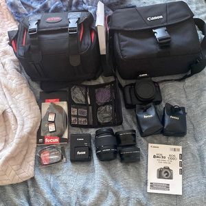 Cannon camera with 3 lenses 2 bags, and more camera accessories